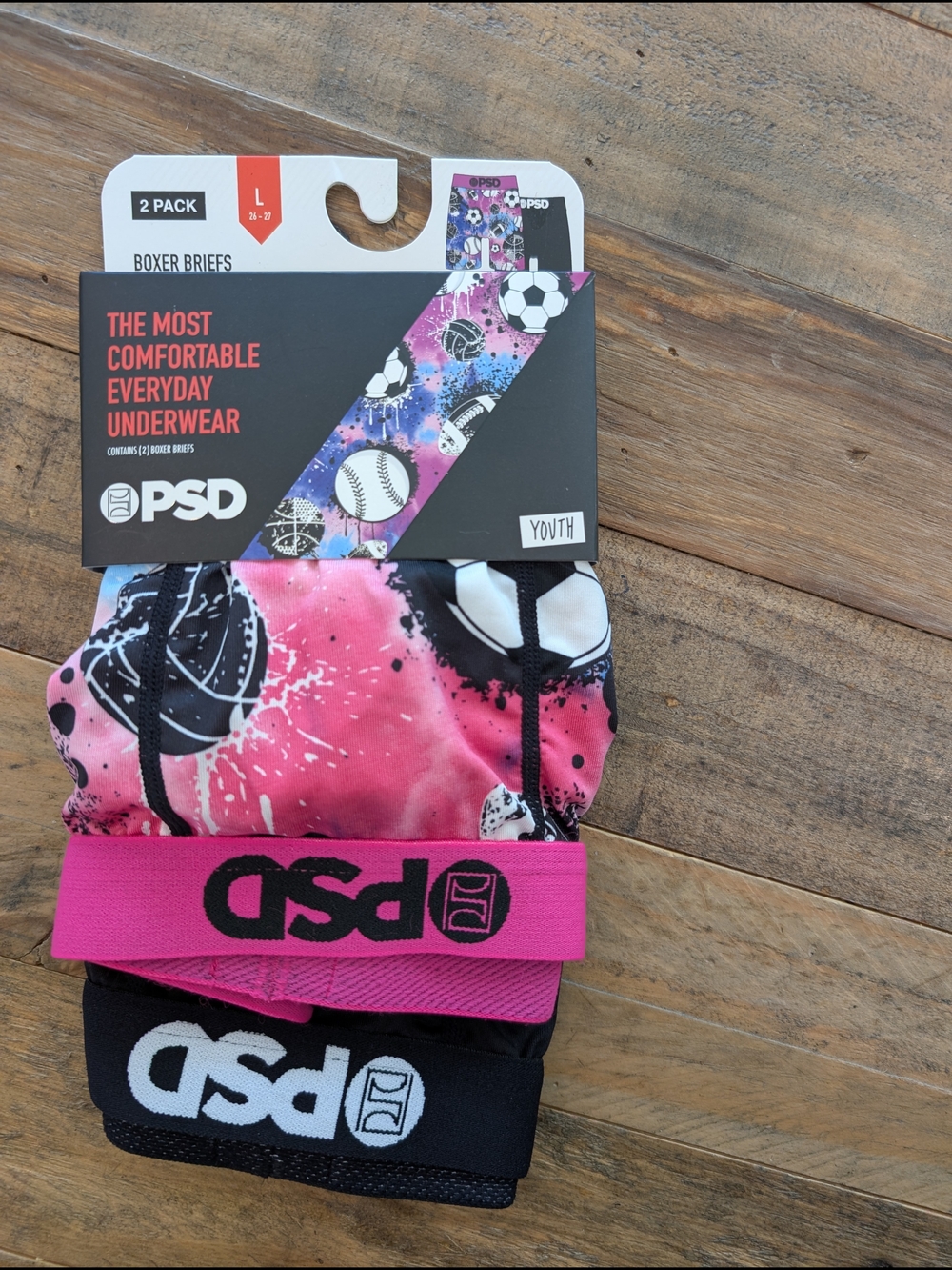 PSD Youth Boxer Briefs 2-Pack in Pink & Black Sports Print